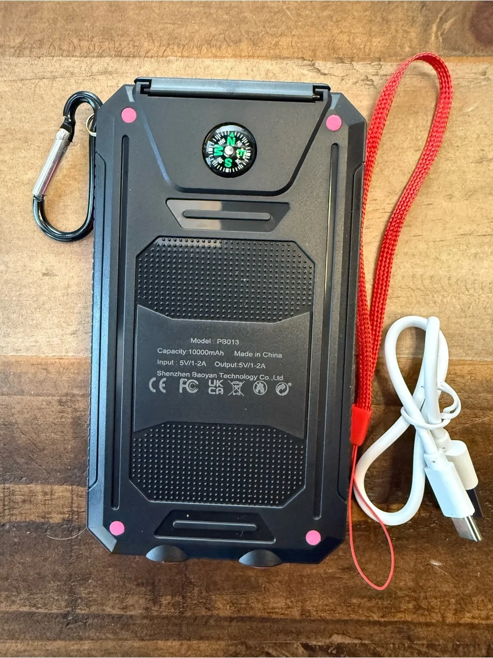 LADAPU Solar Power Bank with Red Wrist Strap